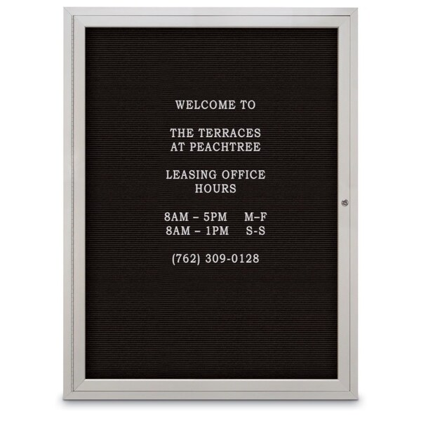 60"x36" 2-Door Enclosed Outdoor Letterboard, Black Felt/Satin